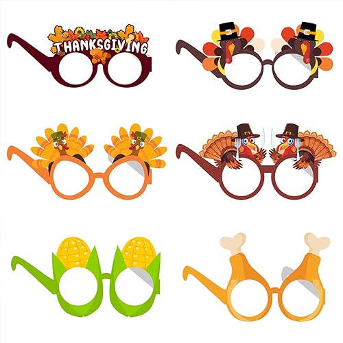 Thanksgiving-Brille, lustiger Cartoon-Brillenrahmen für Thanksgiving, Erntedankfest, Party-Dekorationen, Neuheit, Brillen, Papierbrillen, Rahmen, Thema, Spaß von FOLODA