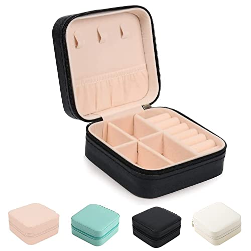 Kleine Schmuckbox, FOME tragbare Schmuckschatulle, Organizer, PU-Leder, Mini-Reise-Schmuck-Aufbewahrungsbox für Ringe, Ohrringe, Halsketten, Armbänder, Schmuck für Frauen und Mädchen, Schwarz von FOME