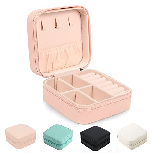 Kleine Schmuckschatulle, FOME tragbare Schmuckschatulle, Organizer, PU-Leder, Mini-Reise-Schmuck-Aufbewahrungsbox für Ringe, Ohrringe, Halskette, Schmuckgeschenk für Frauen und Mädchen, Rosa von FOME