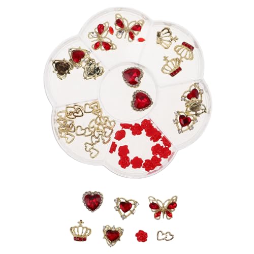 FOMIYES 1 Schachtel Nail Charms Alloy Herz Schmetterling Krone Strass Nagel Schmuck für Valentinstag Kreative Maniküre Zubehör Damen Mädchen von FOMIYES