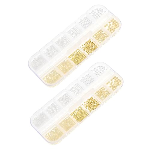 FOMIYES 2 Boxen Fach Box Metall Nagelverzierungen Caviar Beads in Gold Silber Stahlperlen für DIY Maniküre Nail Art Zubehör Leichte Anwendung Vielseitig für Salon und Alltag Geeignet von FOMIYES