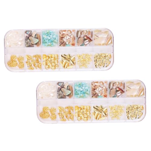FOMIYES 2 Boxen Fächer Nageldekoration mit Muschel und Legierungsanhängern Leichte DIY Maniküre Zubehör für Natürliche und Künstliche Nägel Selbstklebende Nagelsticker Nagelfolien und von FOMIYES