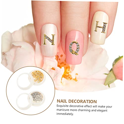 FOMIYES 2 Boxen Teiliges Metall Nagel Charms mit Strassbuchstaben Gold und Silberfarbene Nail Art Dekorationen für DIY Schmuck Handyhüllen und Kreative Bastelprojekte von FOMIYES