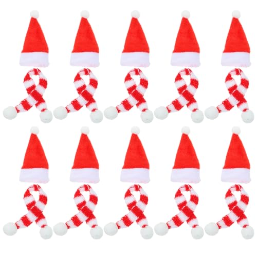 FOMIYES 20-Teiliges Mini-Weihnachtsschal- Und Mützen-Set – Weihnachts-Weinflaschenhülle Gestrickte Weihnachtsmannmützen Und Schal Für Den Weihnachtsbaum Basteln Schneemann-Puppen- von FOMIYES