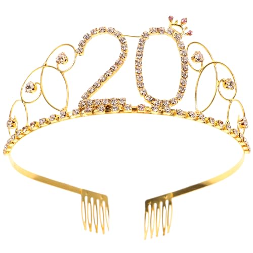 FOMIYES 20. Geburtstag Königin Krönt Tiara Prinzessin Strass-Kronen 20. Geburtstag Kristall-Stirnband Happy 20Th Birthday Party Supplies (Golden) von FOMIYES