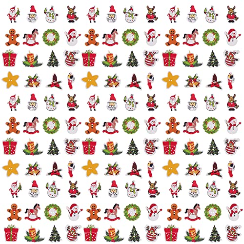 FOMIYES 200 Stück Weihnachtsknöpfe Nähknöpfe Holzknöpfe Xmas Ornamente Dekorative Knöpfe für DIY Handwerk Nähen Handgefertigte Projekte von FOMIYES