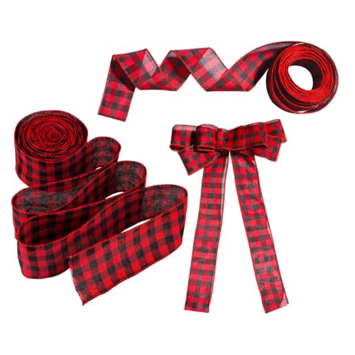 FOMIYES 3 Stück Kariertes Weihnachtsband dickes Band Weihnachtsband verdrahtet Band zum Basteln Dekoration dünn Party geschenkband christmas ribbon karierte Bänder Leinenbänder Leinen- rot von FOMIYES