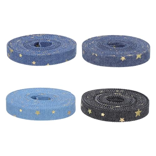 FOMIYES 4 Rollen Denim Band mit Goldenen Sternen Breit Robustes Stoffband für Handgemachte Diy Projekte Vielseitig Einsetzbar zum Nähen Geschenkverpacken und Kreativen Basteln von FOMIYES