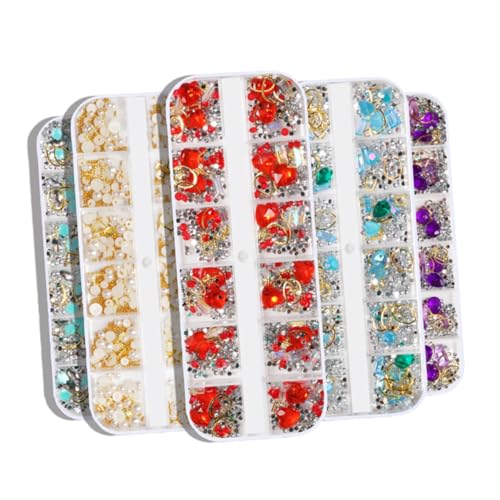 FOMIYES 5 Stück Teiliges Nagelkunst Deko mit Strasssteinen Perlen und Nieten Langlebiges Maniküre Ornament für Natürliche und Künstliche Nägel DIY Nail Art Zubehör für Damen und Frauen von FOMIYES