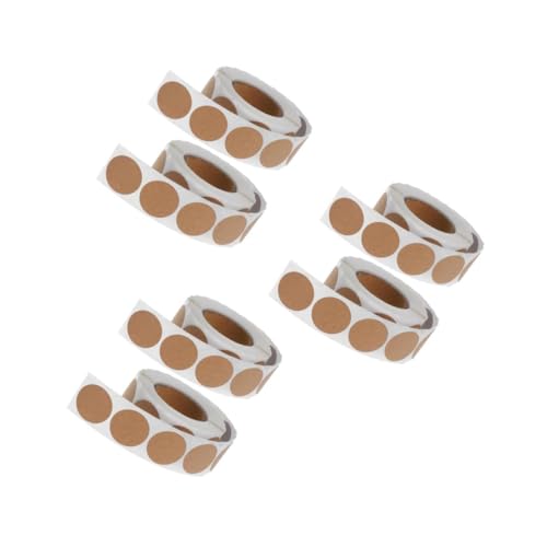 FOMIYES 6 Rollen Kraftpapier Aufkleber mit Selbstklebenden Runden Backetiketten für Verpackung Versiegelbar Beschreibbar Vielseitig für Geschenkdekoration und DIY Beschriftung von FOMIYES