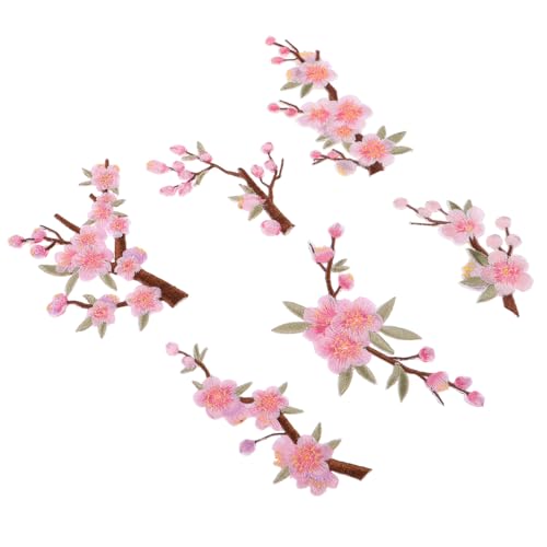 FOMIYES 6 Stück Teiliges Bestickter Pflaumenblüten Applikationen mit Bügelverschluss Rosa Blumen Stickerei Patches für Kleidung DIY Basteln Reparatur Selbstklebend Vielseitig Einsetzbar von FOMIYES