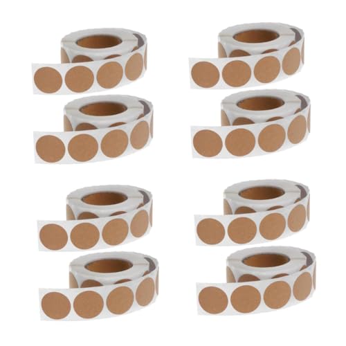 FOMIYES 8 Rollen Kraftpapier Aufkleber Selbstklebende Runde Etiketten Beschreibbar für DIY Verpackung Geschenkversiegelung Backen Umschlag Sticker von FOMIYES