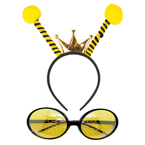 FOMIYES Bienenstirnband Und Brille Set: 2Pcs Bienenantenne Stirnband mit Bienen Sonnenbrille Honig Bienenkostümzubehör Halloween Bumblebee Cosplay Party Gefälligkeiten von FOMIYES
