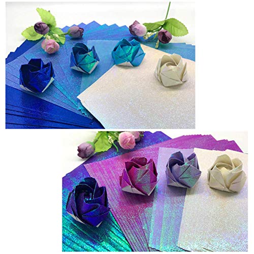 FOMIYES Effektpapier Hologramm 50Pcs Origami Papier Glitter Falten Papier Origami Quadrate Bl? für DIY Sterne Flugzeuge Kunst Zubeh?r Farbverlauf Papier von FOMIYES