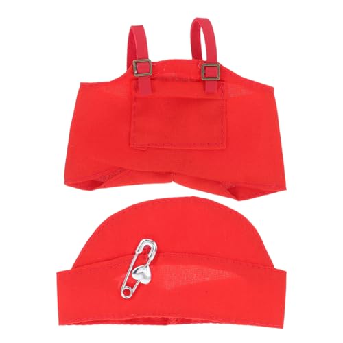 FOMIYES Kleidung Für Stofftiere Großes Rotes Plüschtier-Outfit Inklusive Hosenträgerhose Und Mütze Puppen-ankleidespiel Für Junge Mädchen Ersatzkleidung Für Puppen Freizeitkleidung von FOMIYES
