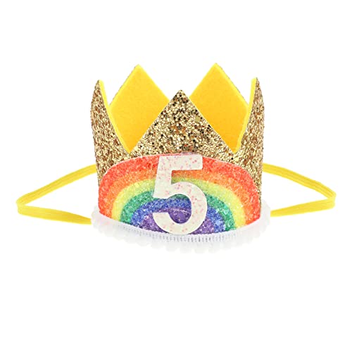 FOMIYES Regenbogenkrone für 5. Geburtstagsfeier Glitter- Geburtstags- Krone- Geburtstags- Hüte für Kinder Geburtstags- Foto- Requisiten 5. Geburtstagsfeier- Dekoration von FOMIYES
