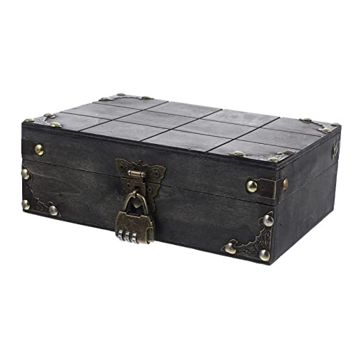 FOMIYES Vintage Schmuckbox Holz mit Code Verschluss Graue Aufbewahrungsbox für Schmuck Ringe Ohrringe Kleine Kostbarkeiten Robuste Stilvolle Truhe für Schlafzimmer Wohnzimmer von FOMIYES