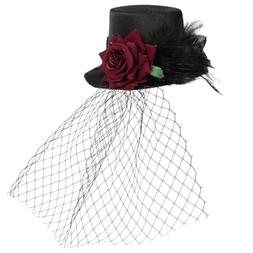 FOMIYES Vintage Stil Zylinderhut mit Roter Rosenblüte und Mesh Leichter Satinstoff Haarklammer für Damen und Mädchen für Halloween Party Karneval Festliche Dekoration FOMIYES Vintage Stil Zylinderhut mit Roter Rosenblüte und Mesh Leichter Satinstoff Haarklammer für Damen und Mädchen für Halloween Party Karneval Festliche Dekoration von FOMIYES