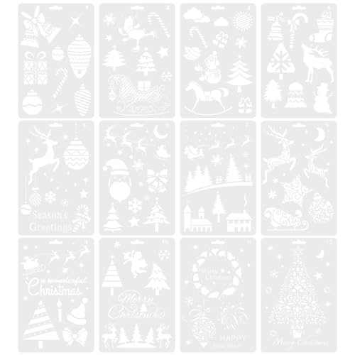FOMIYES Weihnachtsschablonen Zum Zeichnen Weihnachtszeichnungs-Malschablonen Malschablonenblätter Zubehör Für Weihnachtsdekoration 12 Stück von FOMIYES