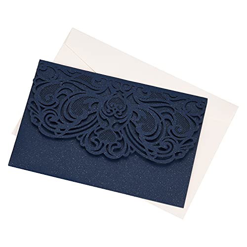 FOMTOR 40PCS Hollow Laser Cut Hochzeitseinladungen Kartenset mit leerem bedruckbarem Papier und Umschlägen für Hochzeit, Geburtstagsfeiern, Babyparty（7 x 4,7 Zoll, Blau） von FOMTOR