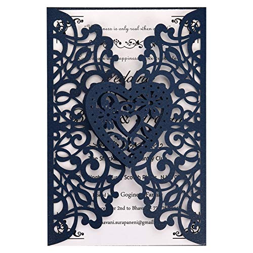 FOMTOR Laser Cut Hochzeitseinladungen Kit 50 Packungen Marineblau Hochzeitseinladungen mit bedruckbarem Papier und Umschlägen von FOMTOR