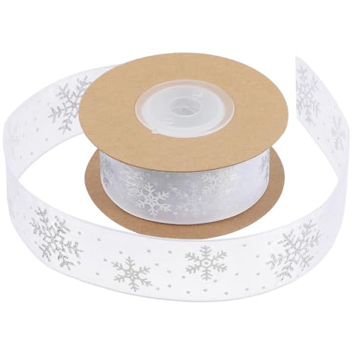 FONDOTIN 1 Rolle Silberes Schneeflockenband Schneeflocken-Designband Winterurlaubsband Band mit Schneeflockenmuster Schneeflocken-Feiertagsband Verpackungsband für Chiffon Weiß von FONDOTIN