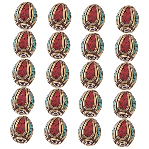 FONDOTIN 1 Satz Buddha Spacer Perlen Nepal Stil Schmuckperlen Handgefertigte Diy Bastelperlen Messing Mit Türkis Einlage Für Armbänder Und 20 Stück von FONDOTIN