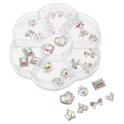 FONDOTIN 1 Schachtel Nagelschmuck Charms aus Premium-legierung mit Ultra-reflektierenden Strasssteinen Trendige Herz Krone Schleife Motive Vielseitige Nagelkunst Zubehör für DIY Maniküre von FONDOTIN