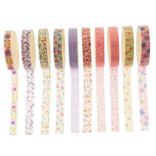FONDOTIN 10 Rollen Dekoratives Washi Tape Dünnes Scrapbooking Klebeband mit Blumenmuster Vielseitig für DIY Geschenkverpackung Tagebuch und Partydekoration Leicht Abreißbar ohne Rückstände von FONDOTIN
