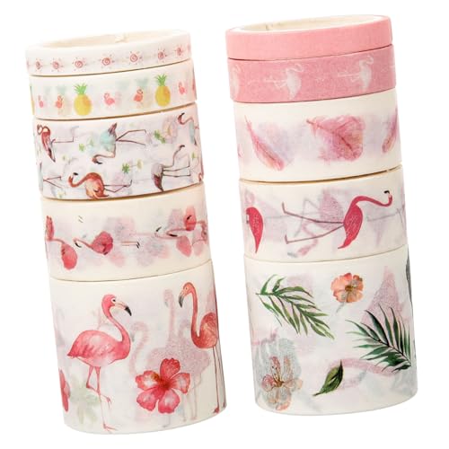 FONDOTIN 10 Rollen Vintage Washi Tape mit Flamingo Motiv Dekoratives Farbiges Klebeband für Scrapbooking DIY Bastelprojekte Journaling Haltbar und Modisch Craft Tape für Kreative von FONDOTIN