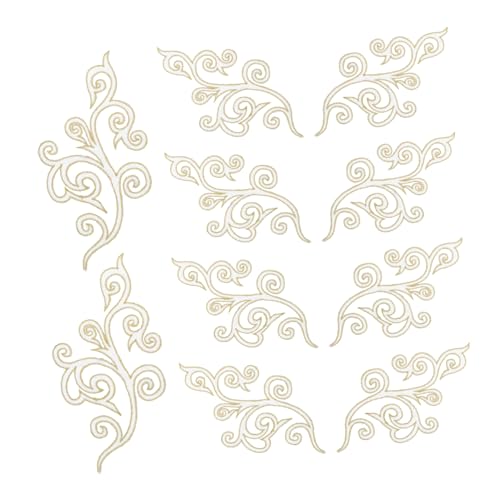 FONDOTIN 10 Stück Selbstklebende Stickblume Kleidung sticken Braut- Blumen- Party Blätter-Reben-Applikation runder Goldfleck Stickereiapplikationen hohle Blumenglieder Polyester Weiß von FONDOTIN