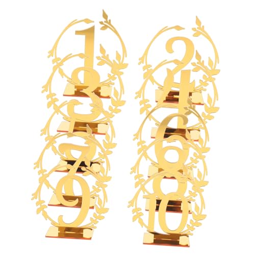 FONDOTIN 10 Stück Teiliges Acryl Tischnummern Hochzeit Gold Wiederverwendbare Robuste und Elegante Tischnummernschilder für Bankett Party Jubiläum und Eventdekoration von FONDOTIN