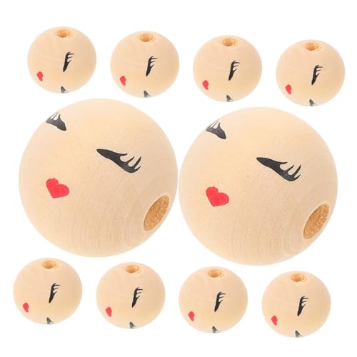 FONDOTIN 10 Stück Teiliges Holzperlen mit Fröhlichem Smile gesicht Runde Glatte Holzperlen für DIY Schmuckherstellung Natürliche Holzfarbe für Halsketten und Armbanddekoration von FONDOTIN
