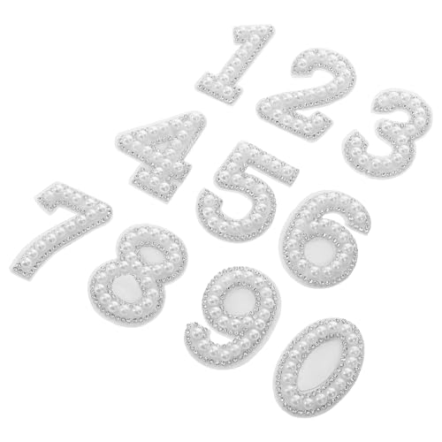 FONDOTIN 10 Stück Teiliges Imitation Perlen Strass Zahlen Patches für DIY Kleidung Weiß Aufbügelbare Aufkleber für Hüte Taschen Jeans und Shirts von FONDOTIN