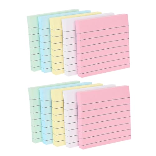 FONDOTIN 10 Stück Teiliges Memo Sticker Selbstklebend Stark Haftend Linierte Notizzettel in Weiß Gelb Blau Grün Vielseitig für Büro Schule Zuhause Beschriftbar Leicht Ablösbar Glattes von FONDOTIN