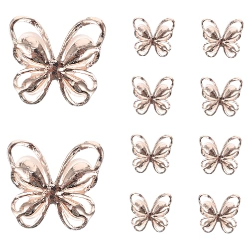 FONDOTIN 10 Stück Teiliges Nagelkunst Hohlen Schmetterlingen Cat Eye Roségoldfarben Maniküre Nail Charms Selbstklebende Nail Art Ornamente für DIY Fingernägel Dekoration von FONDOTIN