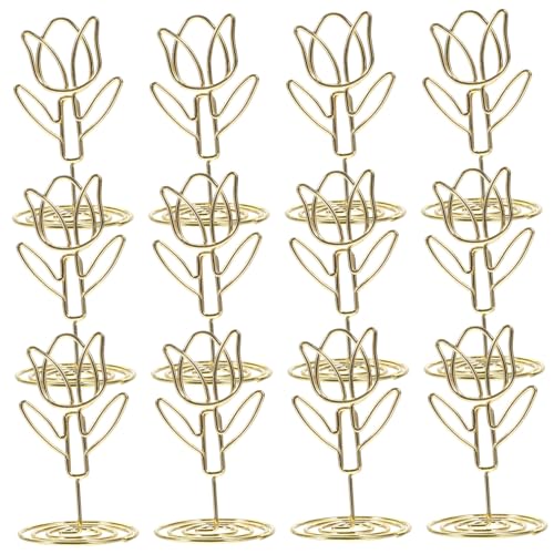 FONDOTIN 10 Stück Teiliges Tulpenförmige Metall Memo Clips Kompakter Vielseitiger Tischkartenhalter für Hochzeit Tischdekoration Fotohalter und Nachrichtenschild Elegantes Design in Gold von FONDOTIN