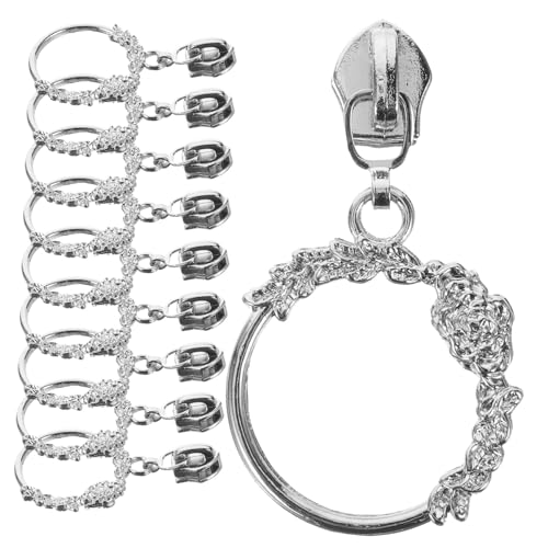 FONDOTIN 10 Stück Zipper -Kopf -Werkzeug zieht Fix Griffe Reißverschluss ersetzen Stichworte kleine Reißverschlüsse praktische Reißverschlussköpfe Ersatzreißverschluss Zinklegierung Silber von FONDOTIN