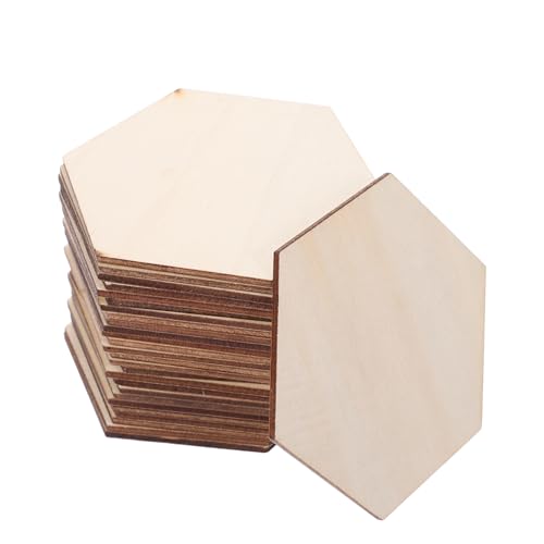 FONDOTIN 100 Stück Holzhandwerk keuchende Scheiben wanddekoration ferienhaus sechseckige Ausschnitte Holzfliesenplattenscheiben Sechseckbretter Holz sechseck sechseckige Holzplatte Beige von FONDOTIN