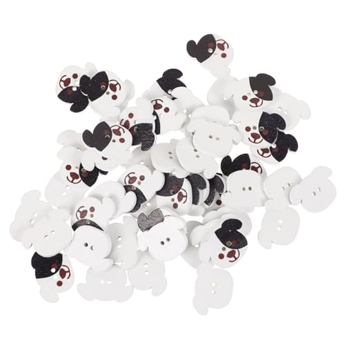 FONDOTIN 100 Stück Holzknöpfe Cartoon Hunde Köpfe DIY Nähknöpfe für Kleidung und Bastelprojekte Weiß Lackierte Langlebige und Glatte Oberfläche für Scrapbooking und Dekoration von FONDOTIN