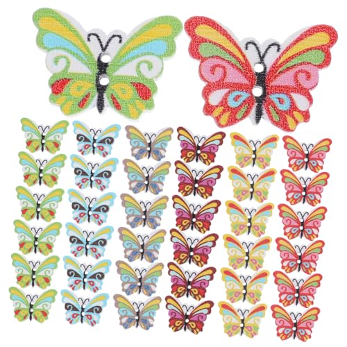 FONDOTIN 100 Stück Holzknöpfe Schmetterlinge Cartoon Bastelknöpfe zum Nähen DIY Dekoration Holz Knöpfe für Handwerk Scrapbooking Geschenkideen von FONDOTIN