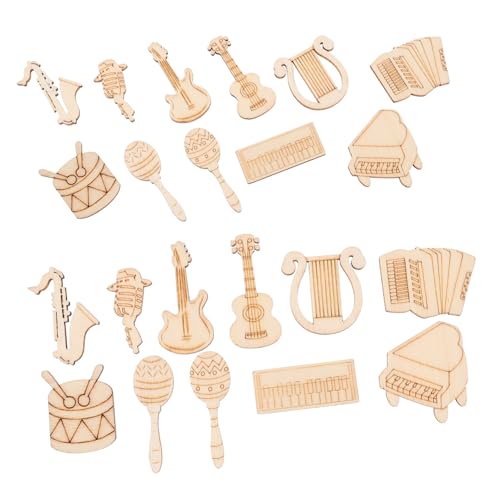 FONDOTIN 100 Stück Holzscheiben Musik Instrument Formen Naturholzscheiben mit Glatter Oberfläche zum Basteln und Bemalen DIY Holzplättchen für Kreative Dekoration und Handwerksprojekte von FONDOTIN