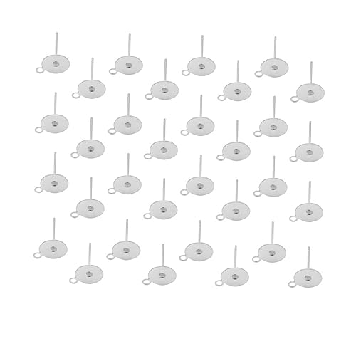 FONDOTIN 100 Stück Ohrstecker Rohlinge aus Edelstahl Flacher Runder Steckpost mit Basis Kleinem für Anhänger DIY Ohrring Zubehör für Schmuckherstellung Silberfarben von FONDOTIN