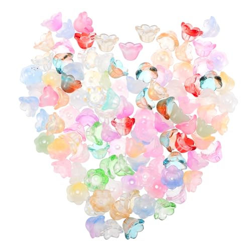 FONDOTIN 100 Stück Teiliges Glasperlen Blumenanhänger mit Aufhängeöse Farbenfrohe Glockenblumen Charms für DIY Armband Halskette Ohrringe Basteln Schmuck Zubehör von FONDOTIN