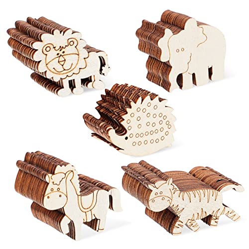 FONDOTIN 100Stücke Holzformen Tiere Zum Basteln Unfertige Holztierausschnitte Für DIY Projekte Und Dekoration Zufällige Tiermuster Bastelarbeiten von FONDOTIN