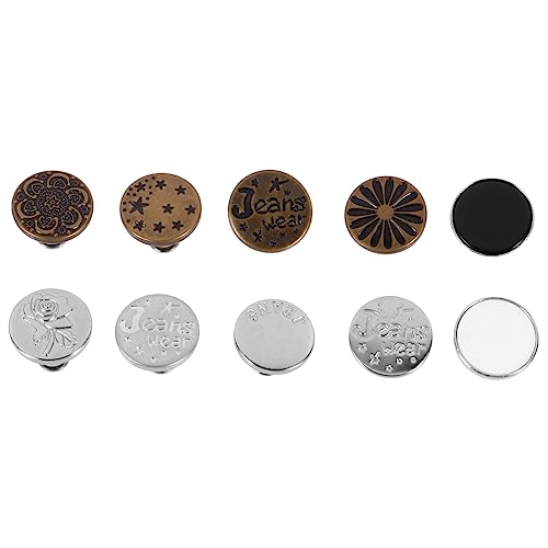 FONDOTIN 10Stücke Teiliges Abnehmbare Jeansknöpfe Verstellbare Metall Hosenknöpfe für DIY Reparaturen Näharbeiten Nötig für Jeans und Hosen Vielfältige Designs von FONDOTIN