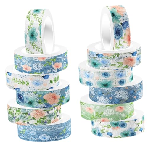 FONDOTIN 12 Rollen Aquarellblaues Rosen Washi Tape Dünnes Dekoratives Klebeband für Scrapbooking DIY Bastelband Transparentes Masking Tape für Tagebuch Geschenkverpackung Kunsthandwerk von FONDOTIN