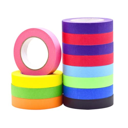 FONDOTIN 12 Rollen Buntes Klebeband Masking Tape Selbstklebend Vielseitig für DIY Basteln Kunst Beschriften Temporäre Dekoration Rückstandsfrei Entfernbar von FONDOTIN