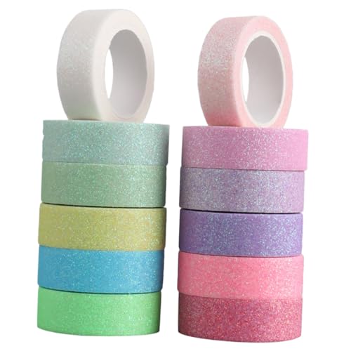 FONDOTIN 12 Rollen Buntes Washi Tape Glitzerndes DIY Klebeband für Scrapbooking Geschenkverpackung Dekoratives Papierband für Notizbücher und Bastelprojekte von FONDOTIN