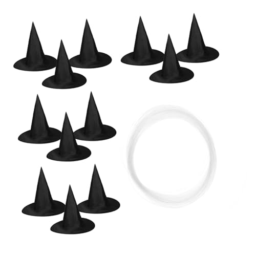 FONDOTIN 12 Stück Teiliges Halloween Hexenhut aus Stoff Faltbare Schwarze Zaubererhüte mit Aufhängevorrichtung Dekorativ für Innen und Außenbereich als Kostümzubehör und Partydekoration von FONDOTIN